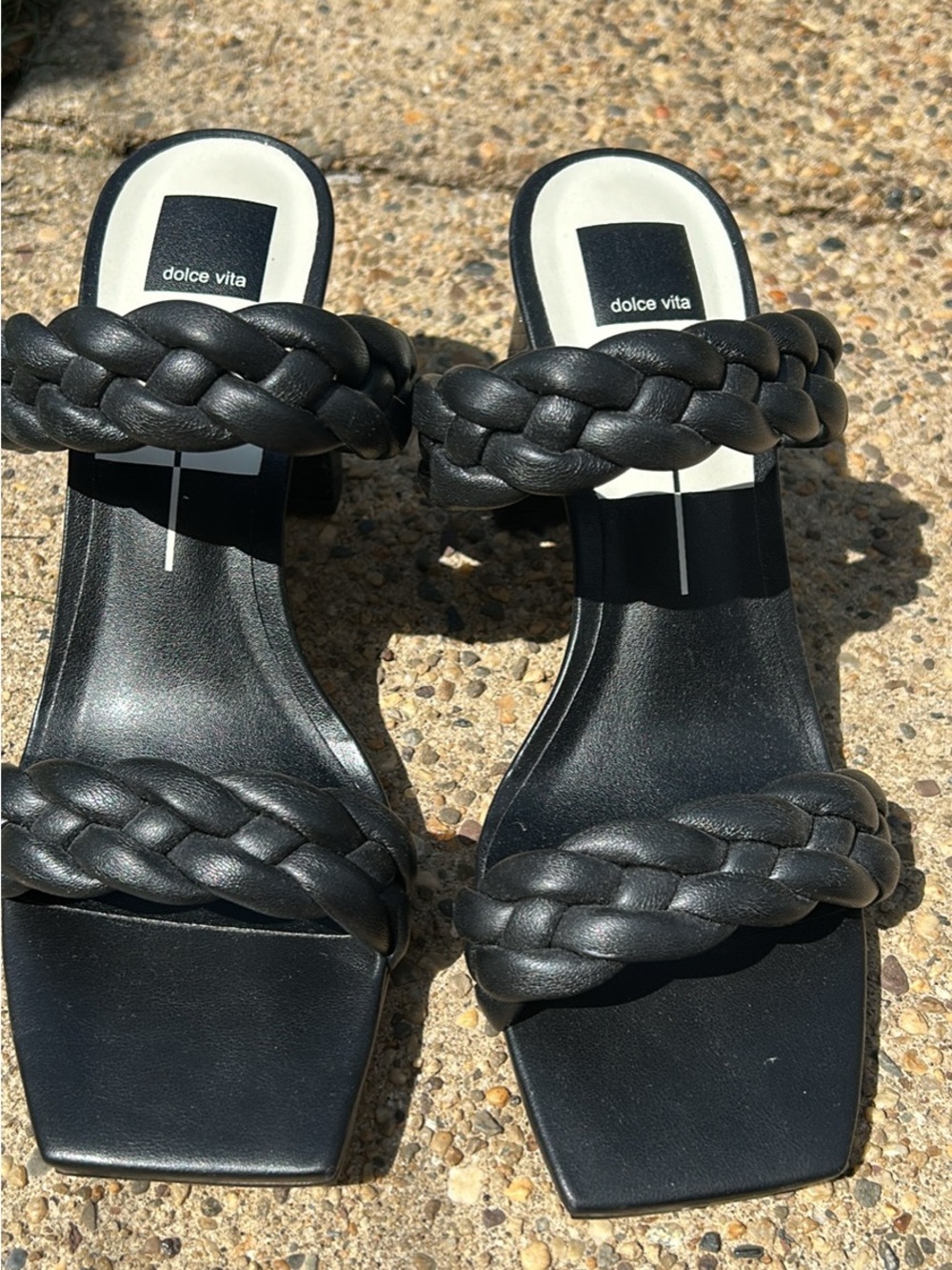 Dolce Vita Black Braided Double-Strap Mule Sandals
